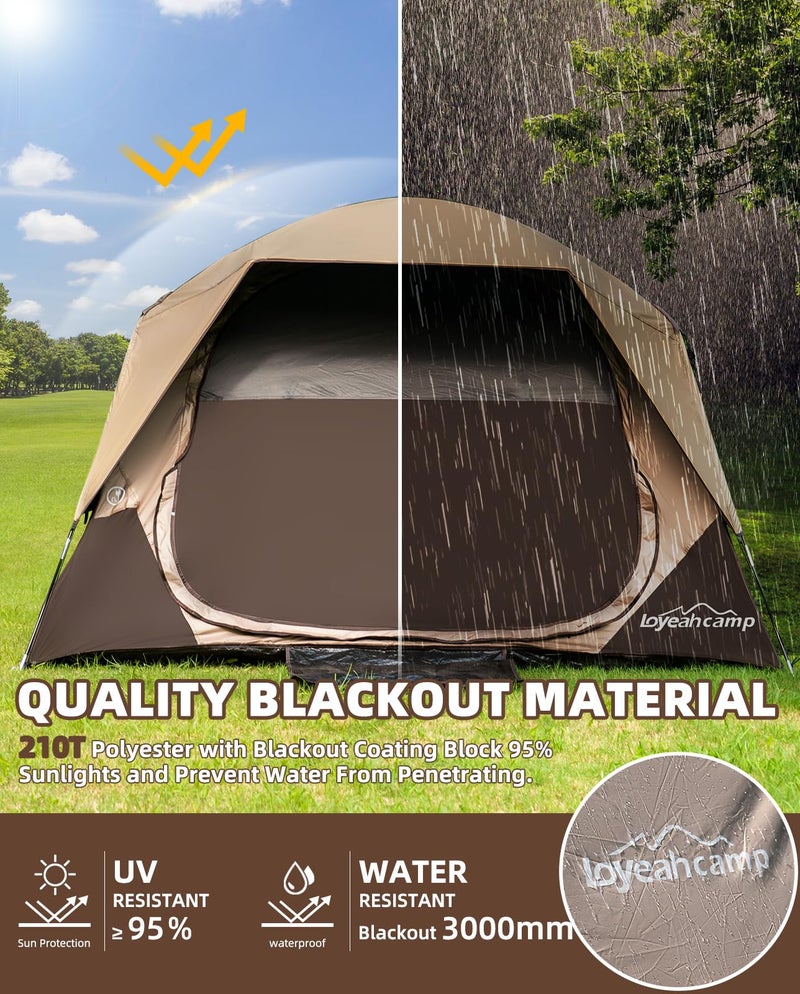 LOYEAHCAMP 4 Person Blackout Camping Tent, Easy Setup Waterproof Family Dome Tent for Camping with Rainfly, Portable Double Layer Large Family Tent for Outdoor Camping&Hiking - Image 3