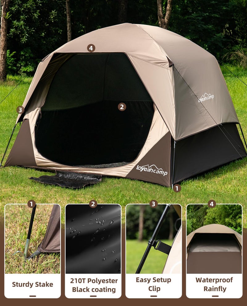 LOYEAHCAMP 4 Person Blackout Camping Tent, Easy Setup Waterproof Family Dome Tent for Camping with Rainfly, Portable Double Layer Large Family Tent for Outdoor Camping&Hiking - Image 4