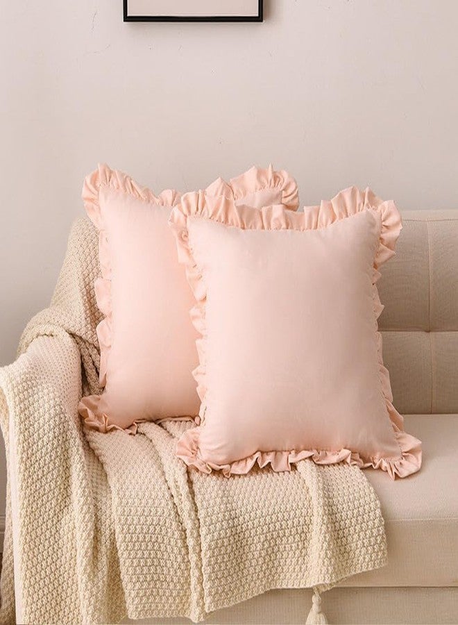 JadeRich Ruffled Bed Pillow Shams Set of 2 Chic Soft Decorative Throw Pillow Covers with Ruffles-Pink 18 X 18 - Image 3