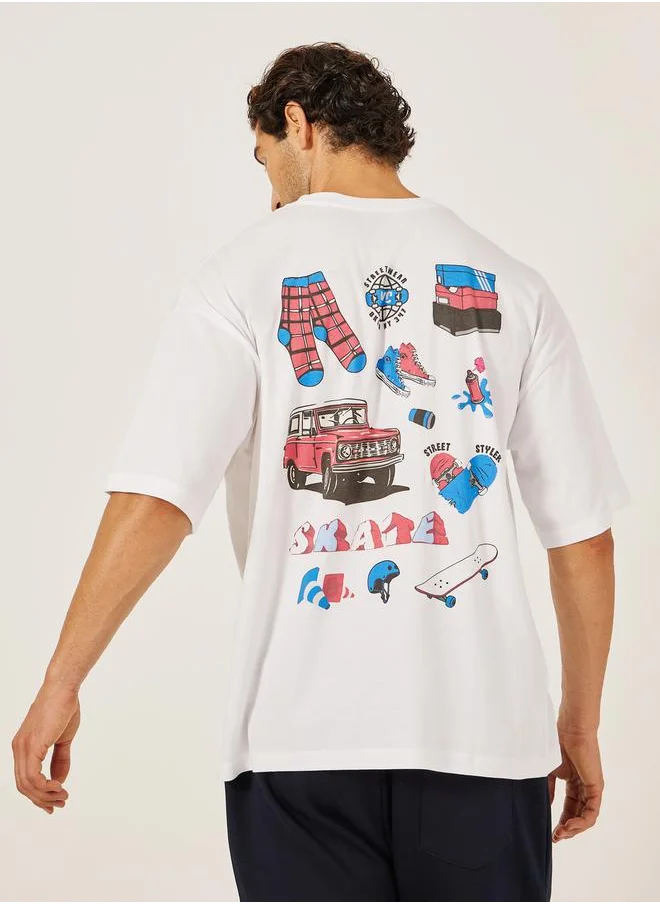 Styli Back Graphic Print Jersey Oversized T-Shirt