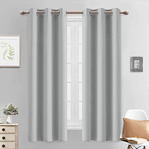 Yakamok Light Blocking Window Blackout Curtains Thermal Insulated Room Darkening Drapes for BedroomSolid Grommet Top Window Panels 38x63 Inch Light Grey One Pair