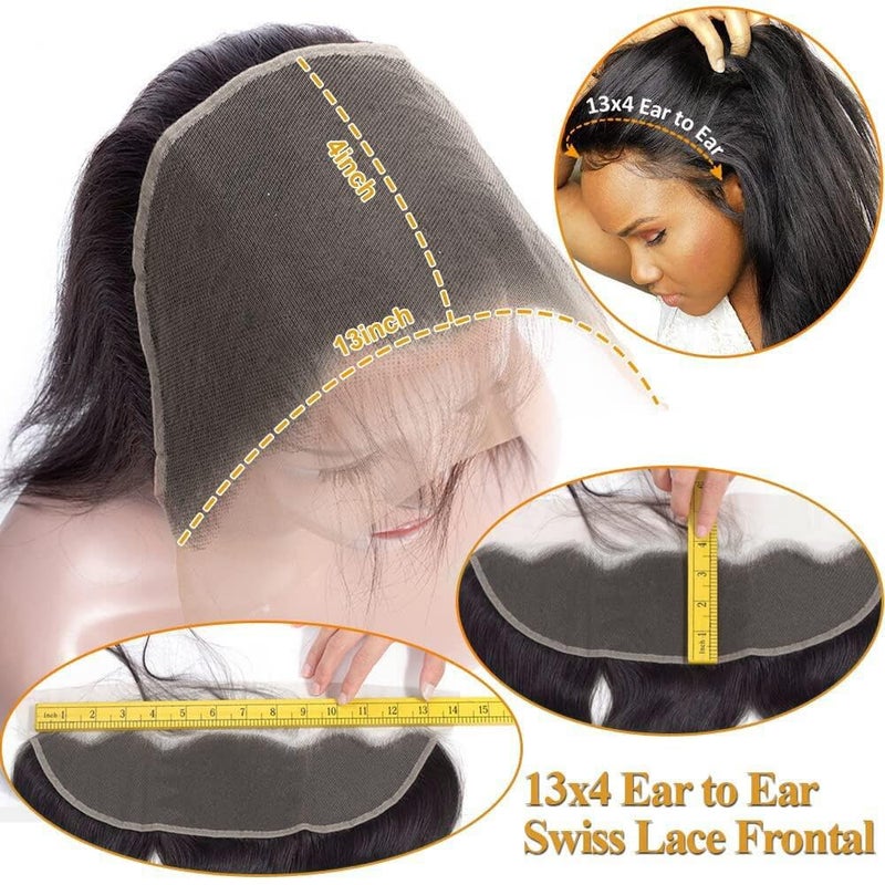 QTHAIR Free Part Ear To Ear 13x4" Full Frontal Lace Closure 10inch Brazilian Body Wave Bleached Knots 100% Unprocessed Brazilian Virgin Best Remy Real Human Hair Front Closures Natural Black - Image 3