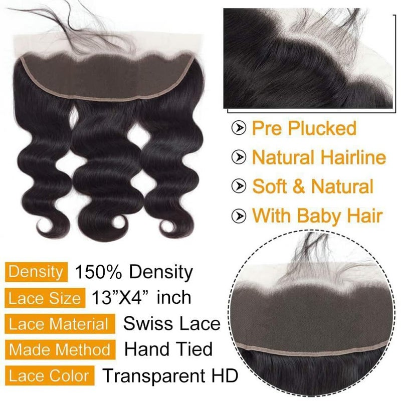 QTHAIR Free Part Ear To Ear 13x4" Full Frontal Lace Closure 10inch Brazilian Body Wave Bleached Knots 100% Unprocessed Brazilian Virgin Best Remy Real Human Hair Front Closures Natural Black - Image 5