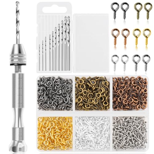 Shynek Pin Vise Hand Drill Set Manual Hand Drill with 600PCS Small Screw Eye Hooks and 10 Different Sizes Drill Bits for Keychain Jewelry Making and Crafts - Image 1