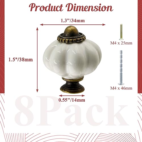 Suiwotin 8pcs White Ceramic Vintage Dresser Knobs, Retro Decorative Drawer Pulls for Vanity, Closet, Cupboard, Furniture - Image 2