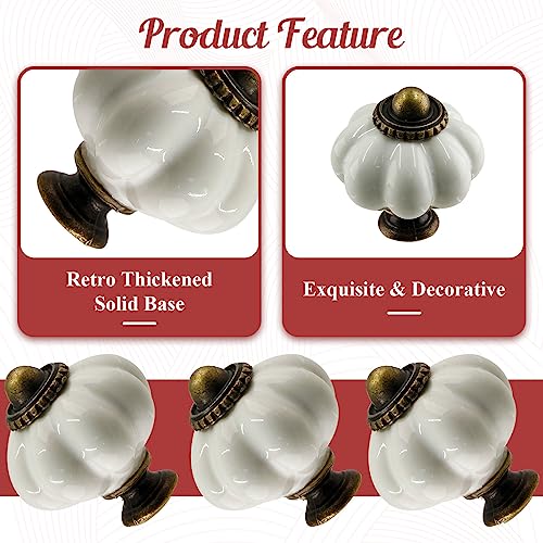 Suiwotin 8pcs White Ceramic Vintage Dresser Knobs, Retro Decorative Drawer Pulls for Vanity, Closet, Cupboard, Furniture - Image 4