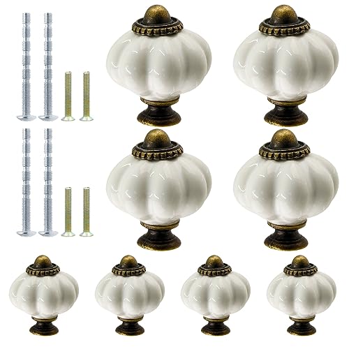 Suiwotin 8pcs White Ceramic Vintage Dresser Knobs, Retro Decorative Drawer Pulls for Vanity, Closet, Cupboard, Furniture - Image 1