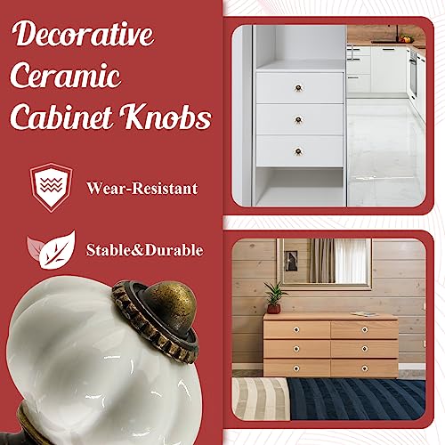 Suiwotin 8pcs White Ceramic Vintage Dresser Knobs, Retro Decorative Drawer Pulls for Vanity, Closet, Cupboard, Furniture - Image 5