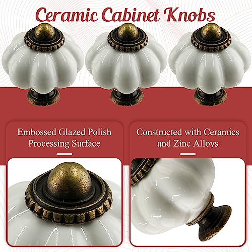 Suiwotin 8pcs White Ceramic Vintage Dresser Knobs, Retro Decorative Drawer Pulls for Vanity, Closet, Cupboard, Furniture - Image 3