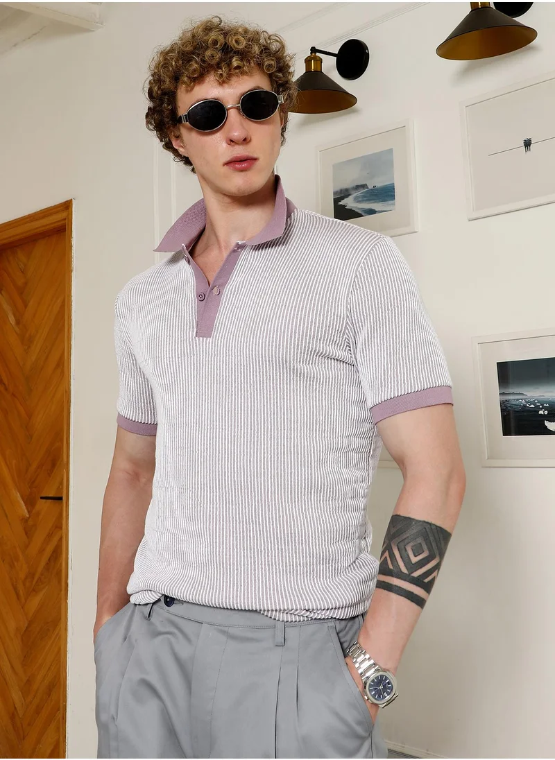 كامبوس سوترا Men's Striped Poly Spandex Polo Shirt