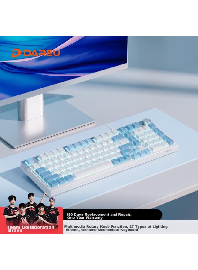 Daryo Dareu Ek815pro Mechanical Keyboard, Wired Gaming Keyboard With 98-key Layout, Multimedia K, Full Anti-ghosting, Colorful Keyboard, White And Blue, Mengyu Hifi Switch - Image 1