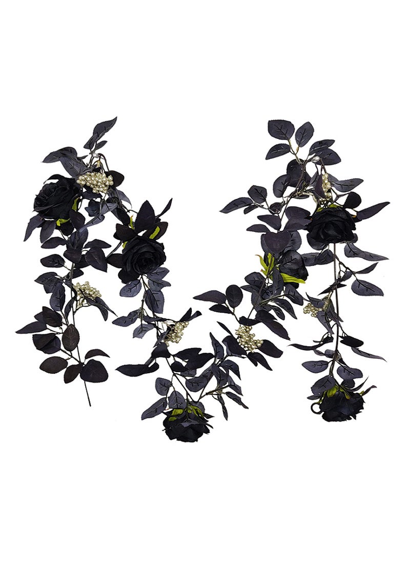 BFYDOAA BFYDOAA 180cm Artificial Black Rose Vine Halloween Hanging Rose Flower Garland with Berries for Table CenterpieceFireplace Door Frame Backdrop Decor 