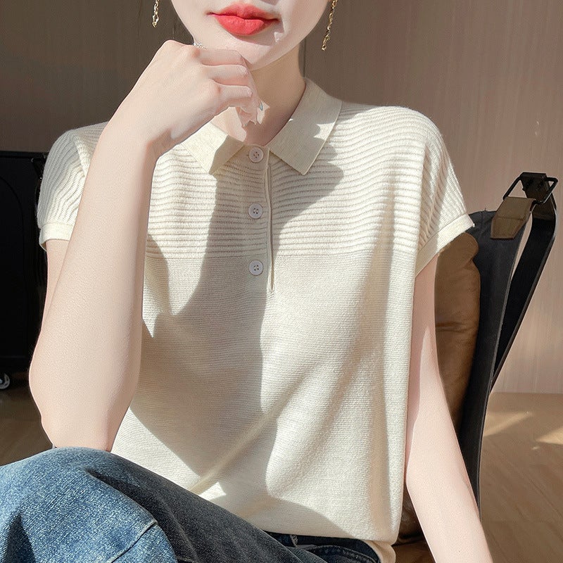 Polo Collar Wool Knitted Short-Sleeved Comfortable Casual Daily Style T-Shirt Spring And Arrival Lop Half-Sleeved Women'S Trendy - Image 4