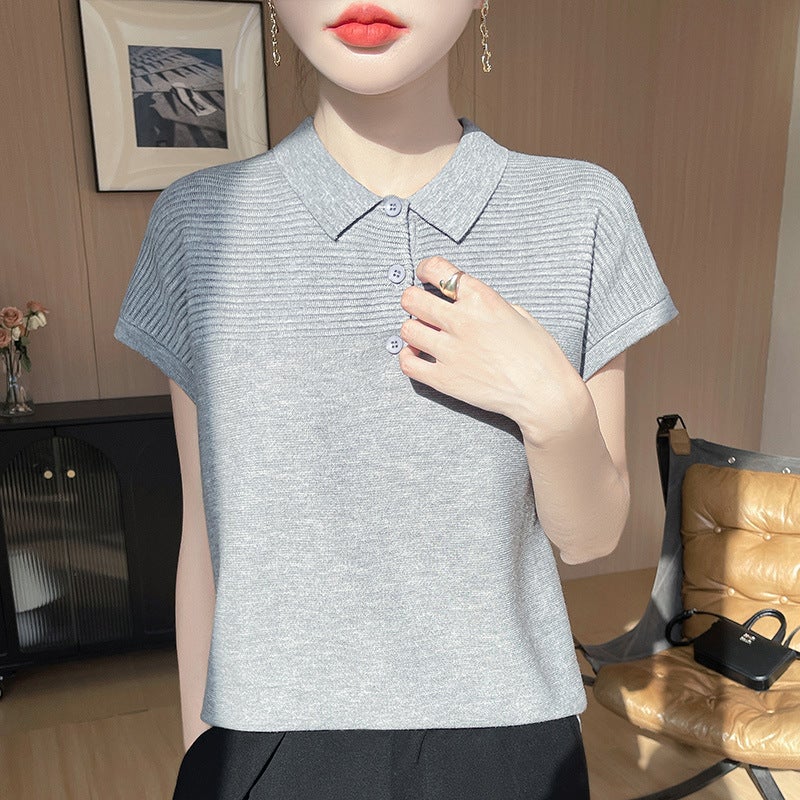 Polo Collar Wool Knitted Short-Sleeved Comfortable Casual Daily Style T-Shirt Spring And Arrival Lop Half-Sleeved Women'S Trendy - Image 5