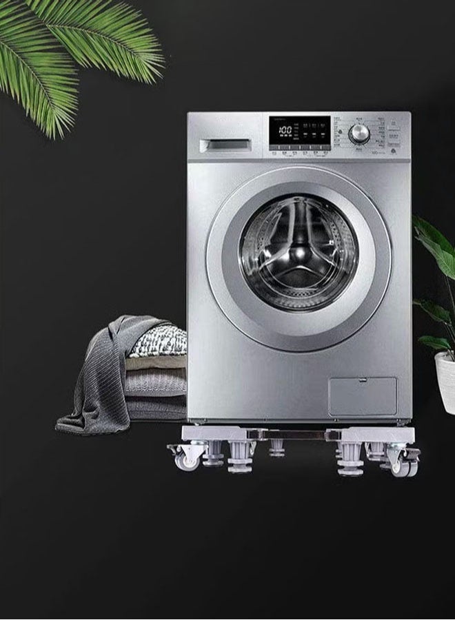 Hanayo حامل غسالة قاعدة متحركة عالمية متعددة الوظائف قاعدة غسالة أنبوب مزدوج قاعدة ثلاجة مع 4 عجلات قفل و 8 أقدام قوية قابلة للتعديل (رمادي) - Image 3