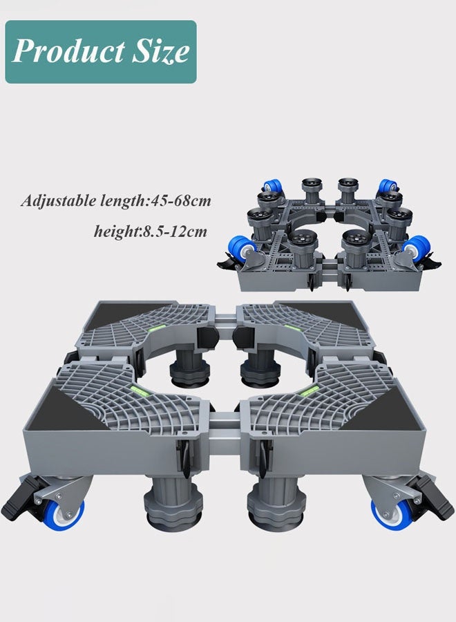 Hanayo حامل غسالة قاعدة متحركة عالمية متعددة الوظائف قاعدة غسالة أنبوب مزدوج قاعدة ثلاجة مع 4 عجلات قفل و 8 أقدام قوية قابلة للتعديل (رمادي) - Image 2