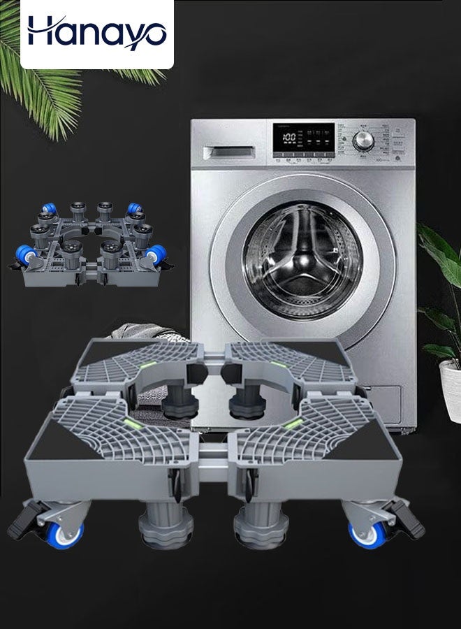 Hanayo حامل غسالة قاعدة متحركة عالمية متعددة الوظائف قاعدة غسالة أنبوب مزدوج قاعدة ثلاجة مع 4 عجلات قفل و 8 أقدام قوية قابلة للتعديل (رمادي) - Image 1