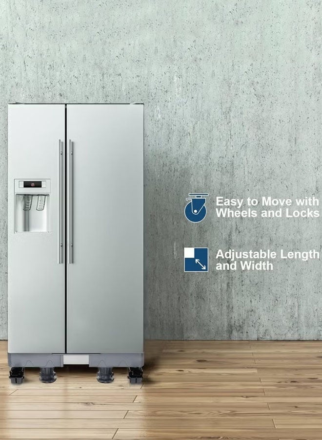 Hanayo حامل غسالة قاعدة متحركة عالمية متعددة الوظائف قاعدة غسالة أنبوب مزدوج قاعدة ثلاجة مع 4 عجلات قفل و 8 أقدام قوية قابلة للتعديل (رمادي) - Image 4