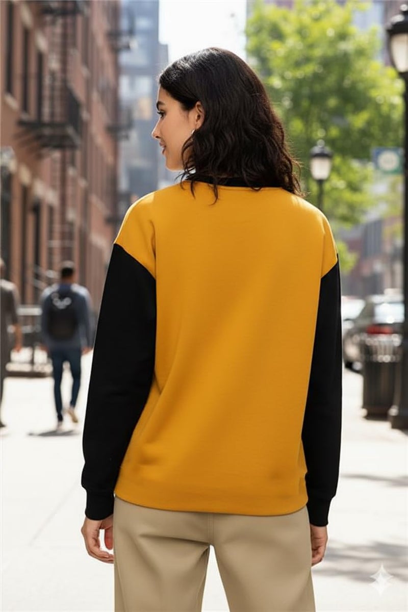 LEOTUDE Womens Full Sleeve Oversized Round Neck Cottonblend Colourblocked T-Shirts Top for Woman (SP-GWDDBT8AY8R1PAF9_Mustard_S) - Image 4