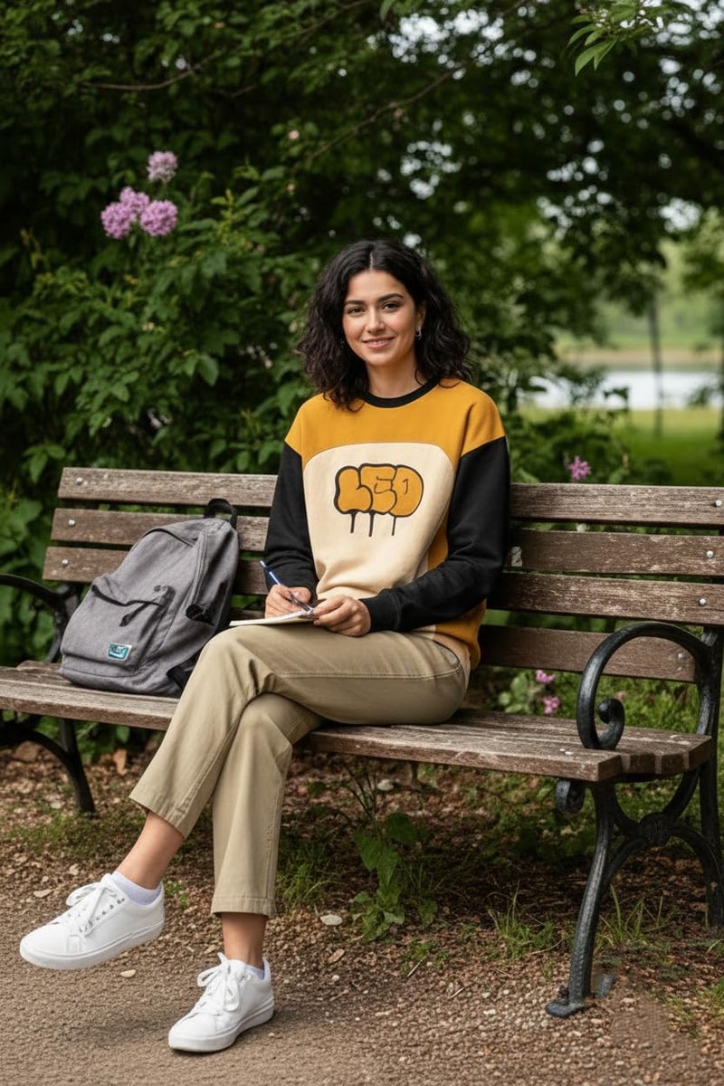 LEOTUDE Womens Full Sleeve Oversized Round Neck Cottonblend Colourblocked T-Shirts Top for Woman (SP-GWDDBT8AY8R1PAF9_Mustard_S) - Image 5
