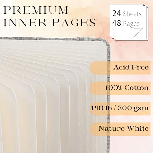 Remowith Watercolor Journal Sketchbook, 5.5" x 5.5" Sketch Books Artist Cotton Watercolor Paper Notebook, Linen Cover with Tap Water Pen, 24 Sheets 140 LB, 300 GSM for Travel Sketching On The Go Art - Image 3