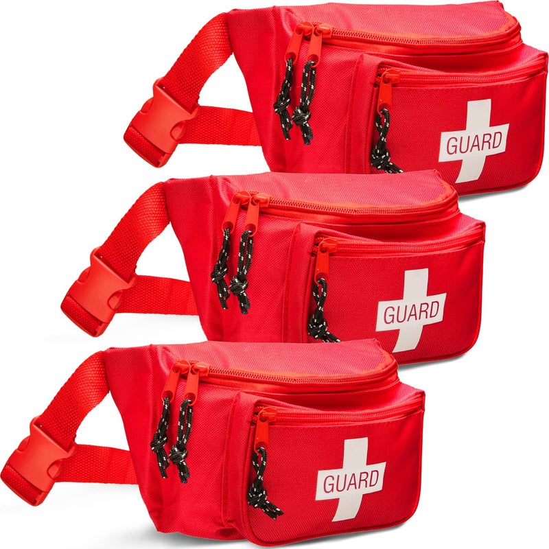 NOVAMEDIC Pack of 3 First Aid Empty Fanny Pack 8x2x6 Waist Bag with 3 Zippered Compartments Adjustable Strap for Lifeguard Hiking Travel Men Women Durable Red - Image 2