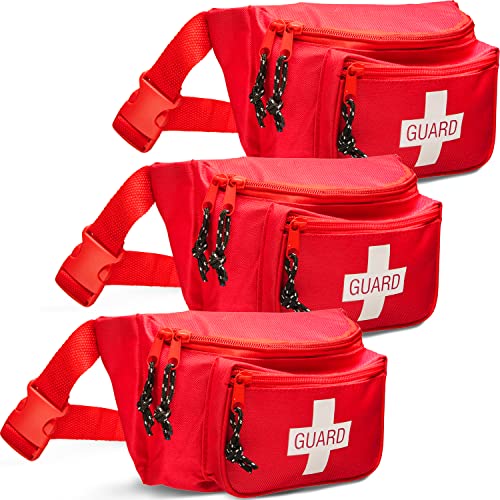 NOVAMEDIC Pack of 3 First Aid Empty Fanny Pack 8x2x6 Waist Bag with 3 Zippered Compartments Adjustable Strap for Lifeguard Hiking Travel Men Women Durable Red - Image 1