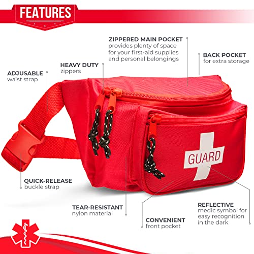 NOVAMEDIC Pack of 3 First Aid Empty Fanny Pack 8x2x6 Waist Bag with 3 Zippered Compartments Adjustable Strap for Lifeguard Hiking Travel Men Women Durable Red - Image 3