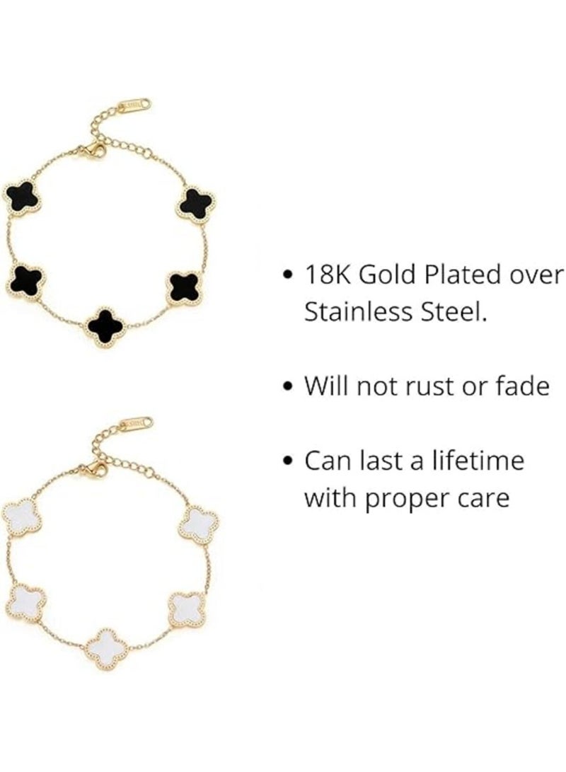 (عبوة من قطعتين) سوار سلسلة البرسيم المطلي بلون الذهب عيار 18 قيراطًا للنساء والفتيات، سلاسل ربط أنيقة قابلة للتعديل من 5 زهورأنه سوار لطيف بتصميم فاخر على شكل أربع أوراق، سوار محظوظ، هدية مجوهرات لها - Image 5