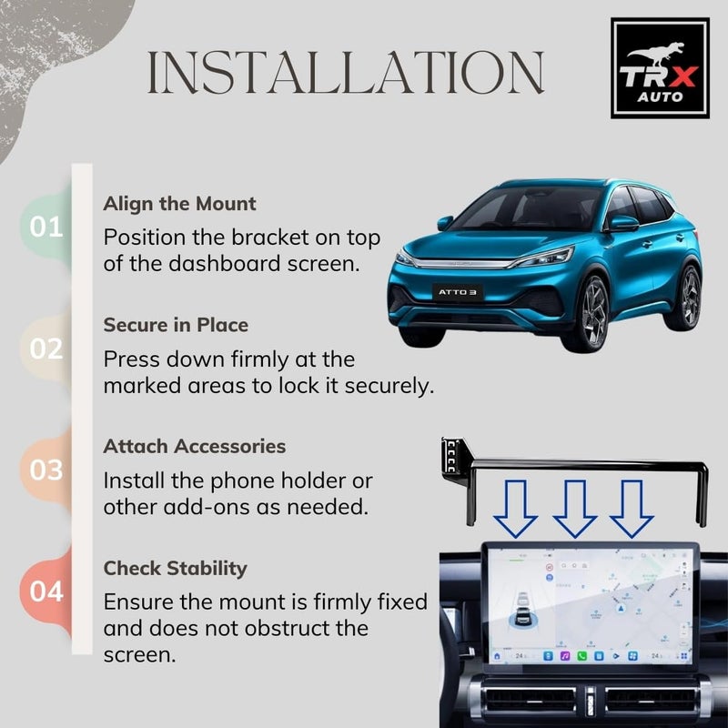 TRX AUTO Phone Holder for BYD 12.8-Inch Screen | Compatible with BYD Atto 3, Seal 7 DMi, Han, Song Plus | BYD Interior Accessories Bracket Base Holder | Car Phone Mount - Image 2