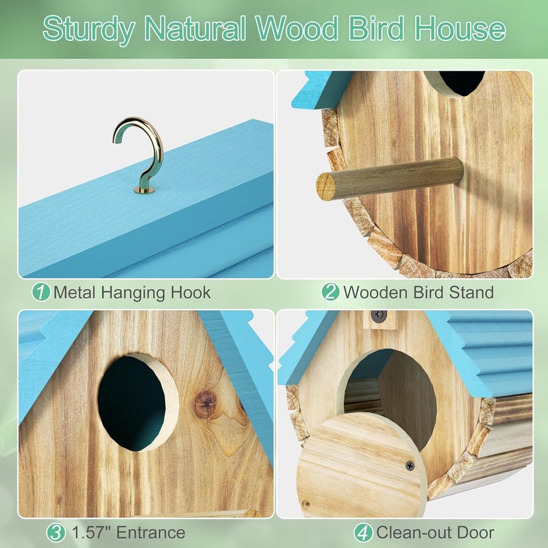 Auslar Bird House, Wooden Bird Houses for Outside, Birdhouse for Outdoors, Hanging Bluebird House for Cardinals Finch Wren Swallow for Garden Viewing - Image 4