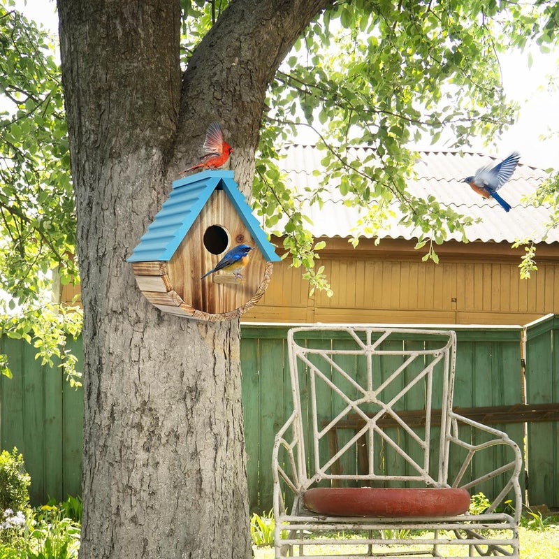 Auslar Bird House, Wooden Bird Houses for Outside, Birdhouse for Outdoors, Hanging Bluebird House for Cardinals Finch Wren Swallow for Garden Viewing - Image 3