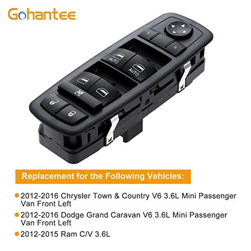 gohantee 68110871AA مفتاح التحكم الرئيسي لنوافذ الطاقة الجانبية للسائق بديل لشاحنات كرايسلر تاون آند كونتري 2012-2016 ودودج غراند كارافان 2012-2016 ومفتاح نافذة رام مع مفتاح قفل الباب - Image 2