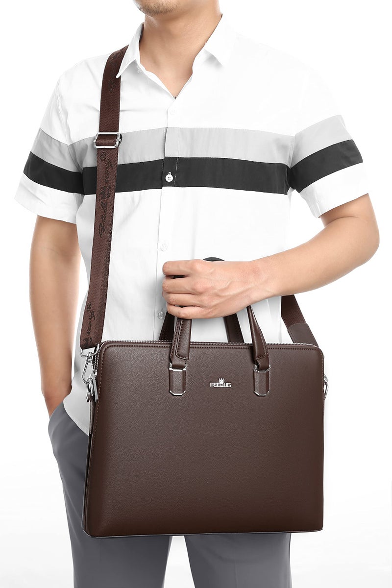 FSD.WG]Business Bag Leather Briefcase Shoulder Laptop Business Bag for Men - Image 2