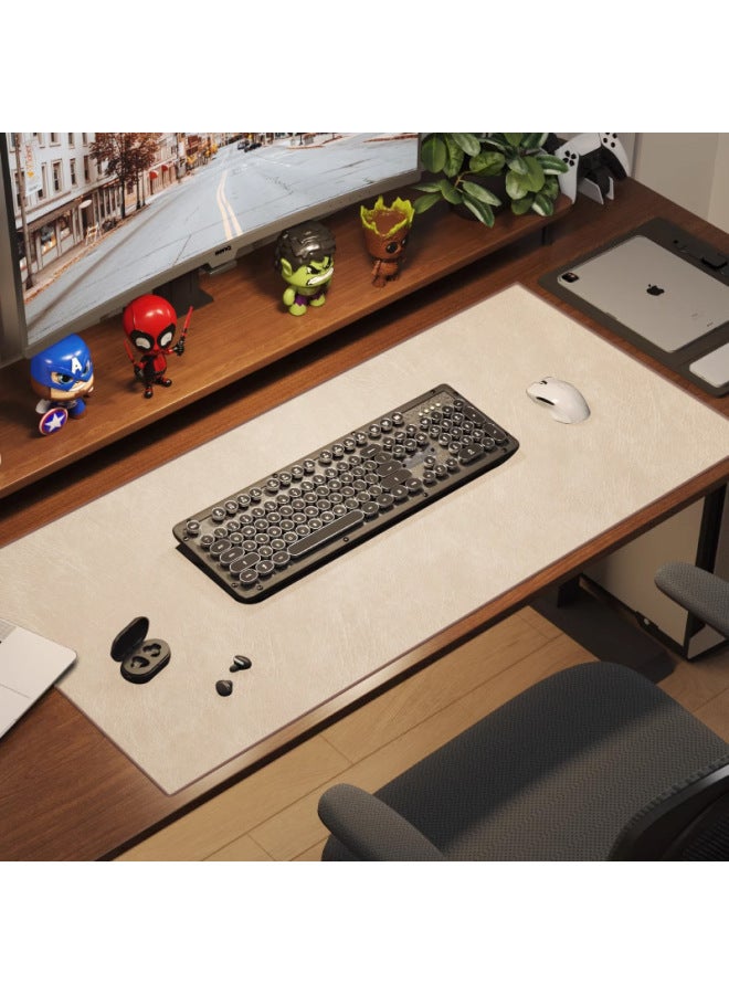 Retro Cowhide Mouse Pad Thickened Notebook Office Desk Pad Washable Waterproof High-grade Writing Desk Tablecloth-Color:50*140cm [hand-made Encrypted Sewing]-Pattern:Moisturizing White  - Image 1
