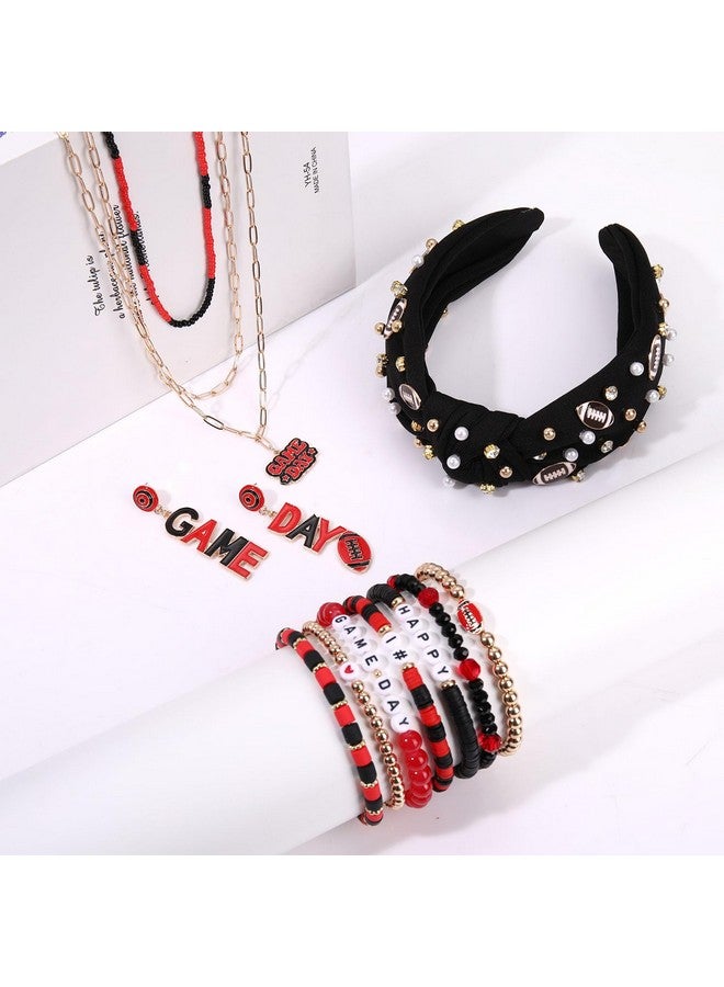 مولوك عصابة رأس يوم المباراة للنساء عصابة رأس كرة قدم مرصعة باللؤلؤ والكريستال معقودة، إكسسوارات شعر رياضية ليوم المباراة، زينة حفلات كرة القدم، عصابة رأس سوداء - Image 2