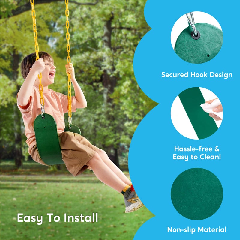 TURFEE 3 Pack Assorted Swing Set, Including 1 Gym Rings Trapeze Bar and 2 Pcs Swings with Plastic Coated Chain, Swingset Accessories Replacement for Kids Outdoor Play, Playground- Green - Image 4