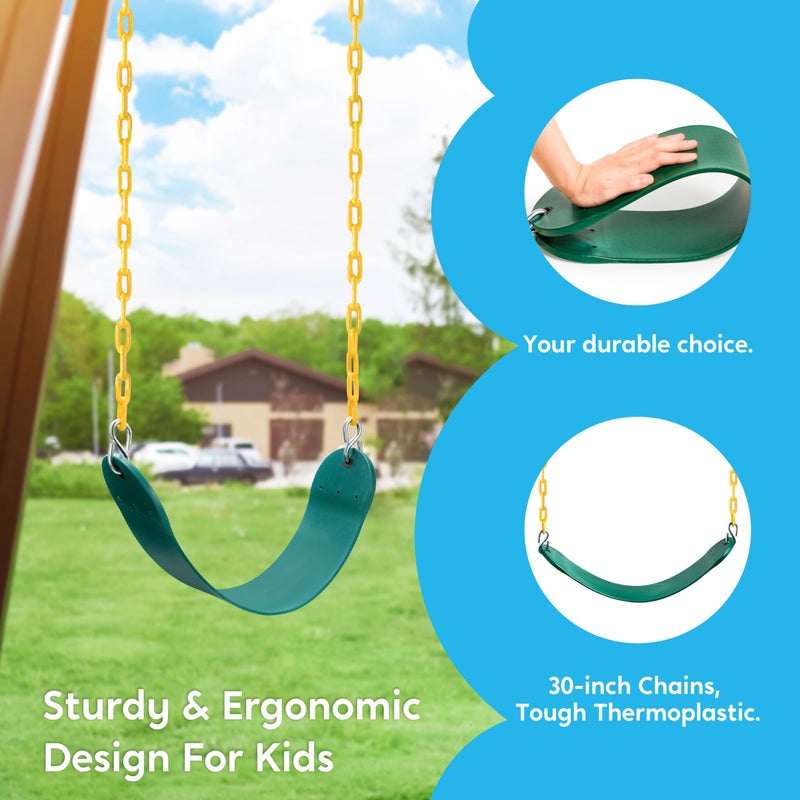 TURFEE 3 Pack Assorted Swing Set, Including 1 Gym Rings Trapeze Bar and 2 Pcs Swings with Plastic Coated Chain, Swingset Accessories Replacement for Kids Outdoor Play, Playground- Green - Image 3