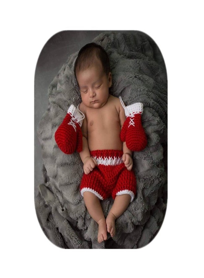 Vemonllas Newborn Photography Props Boys Girls Outfits Set, Baby Photo Props Handmade Boxing Champion Gloves Pants (Red) - Image 1
