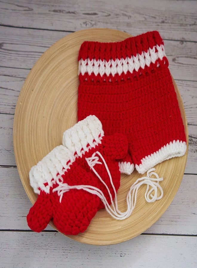 Vemonllas Newborn Photography Props Boys Girls Outfits Set, Baby Photo Props Handmade Boxing Champion Gloves Pants (Red) - Image 2