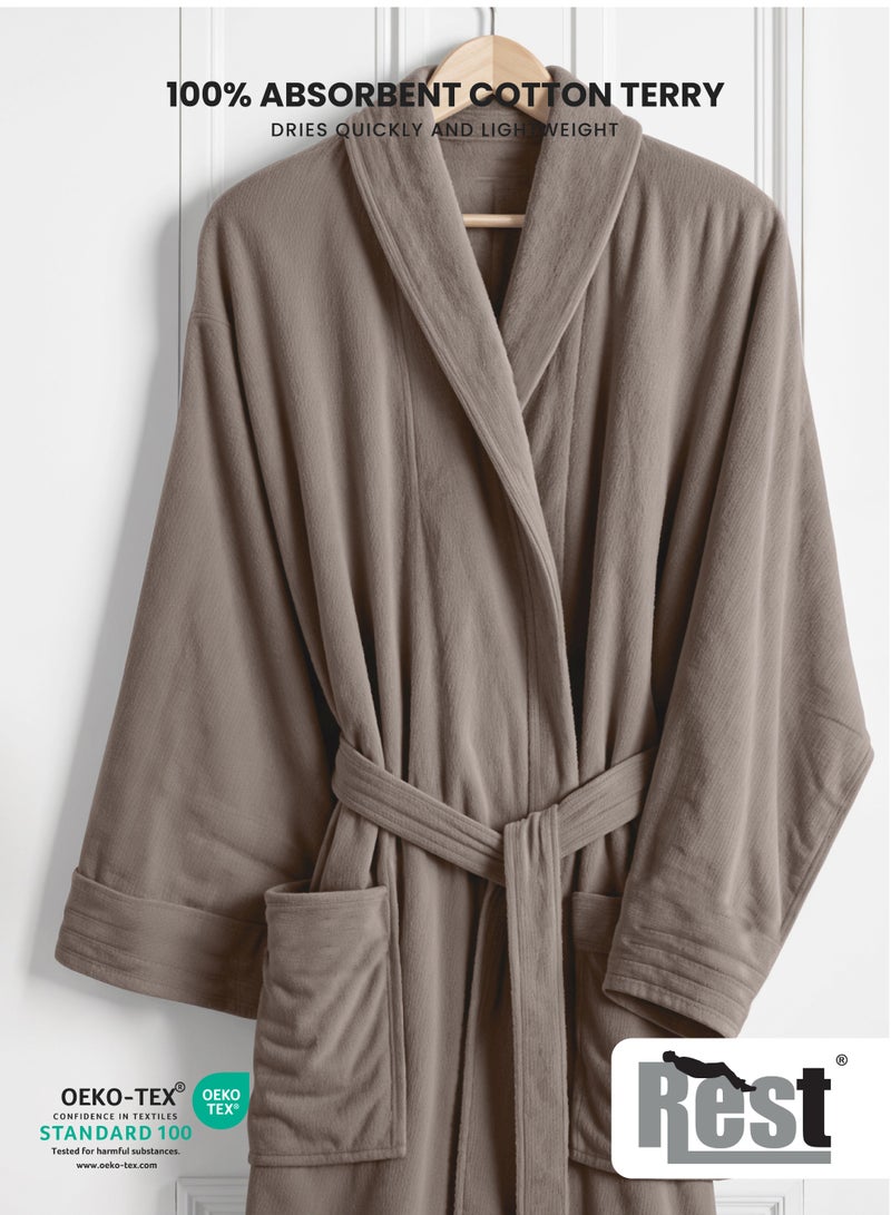 REST Terry Bathrobe With Pockets Taupe Hotel Luxury Loungewear Cotton Soft and Absorbent Comfortable After Shower Bathrobe Fade Resistant Men and Women One Size Fits All 45x30x65cm - Image 2
