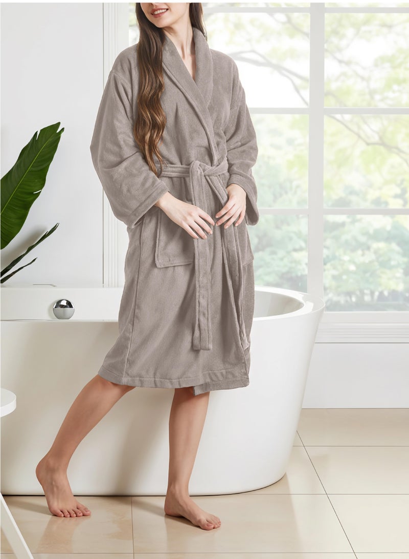 REST Terry Bathrobe With Pockets Taupe Hotel Luxury Loungewear Cotton Soft and Absorbent Comfortable After Shower Bathrobe Fade Resistant Men and Women One Size Fits All 45x30x65cm - Image 3