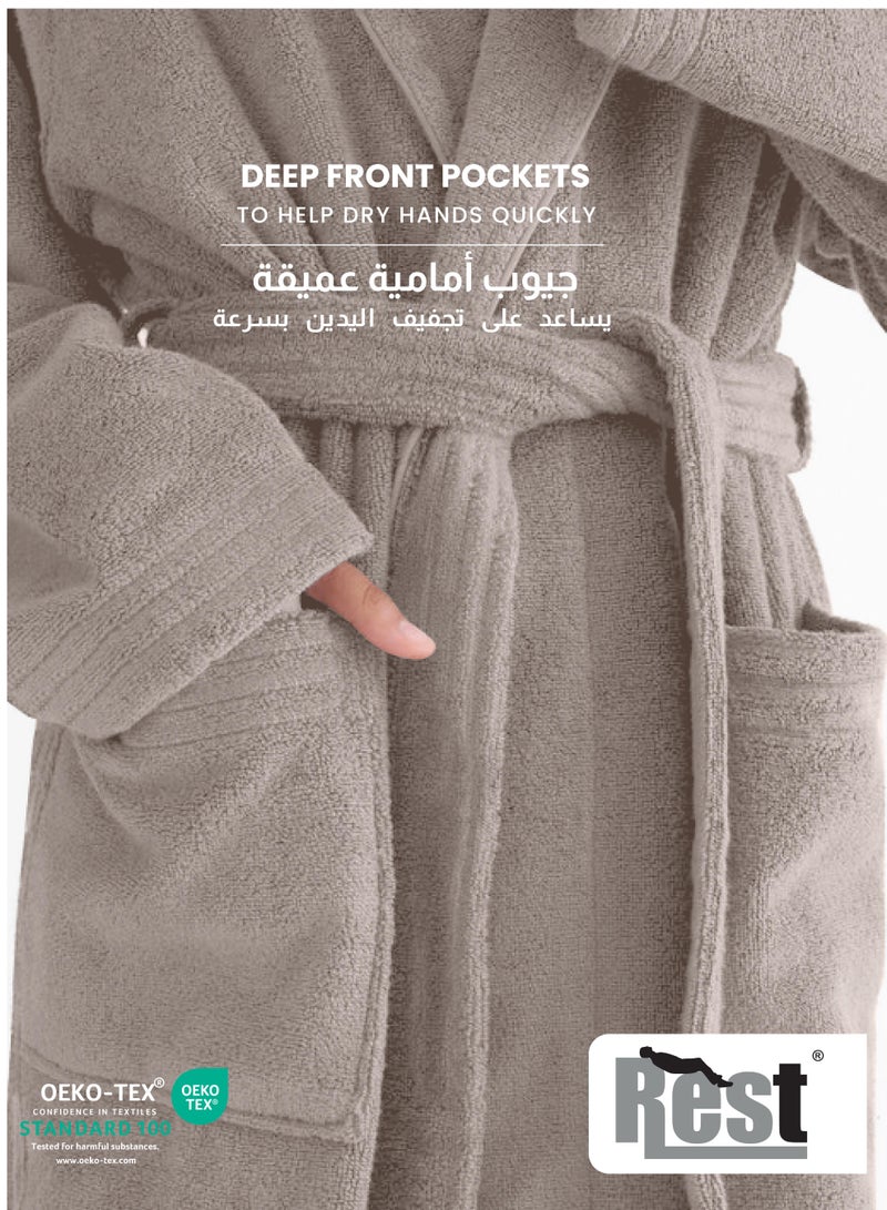 REST Terry Bathrobe With Pockets Taupe Hotel Luxury Loungewear Cotton Soft and Absorbent Comfortable After Shower Bathrobe Fade Resistant Men and Women One Size Fits All 45x30x65cm - Image 5