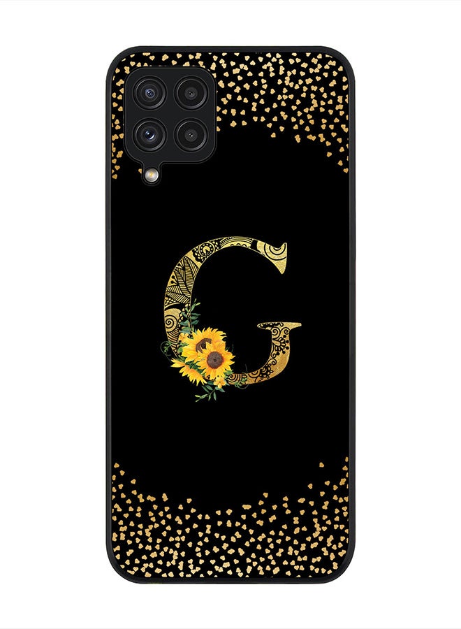 Stylizedd Rugged Black Edge Case for Samsung Galaxy A22 (LTE / 4G) , Slim fit Custom Monogram Initial Letter Mandala Floral Pattern Alphabet- G(Black) - Image 1