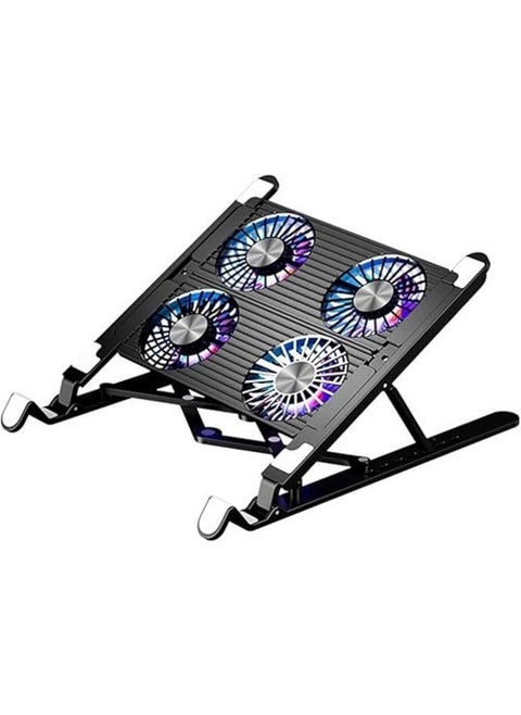 Laptop Cooling Pad, Foldable Aluminum Alloy Gaming Notebook Cooler, Laptop Fan Cooling Stand with 7 Adjustable Height, 4 Quiet Fans & RGB LED Light for 11-17.3 inch Laptops