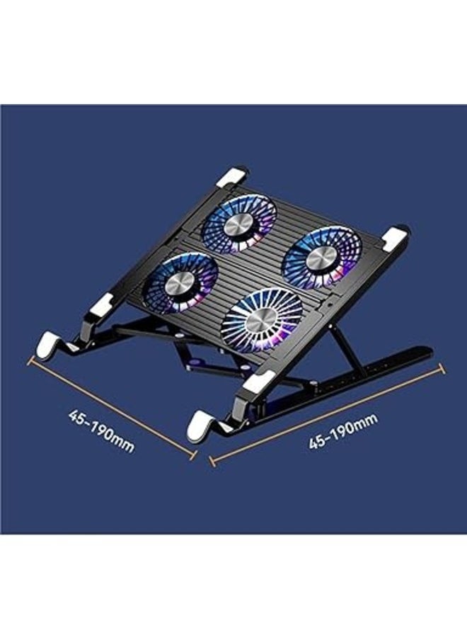 Laptop Cooling Pad, Foldable Aluminum Alloy Gaming Notebook Cooler, Laptop Fan Cooling Stand with 7 Adjustable Height, 4 Quiet Fans & RGB LED Light for 11-17.3 inch Laptops
