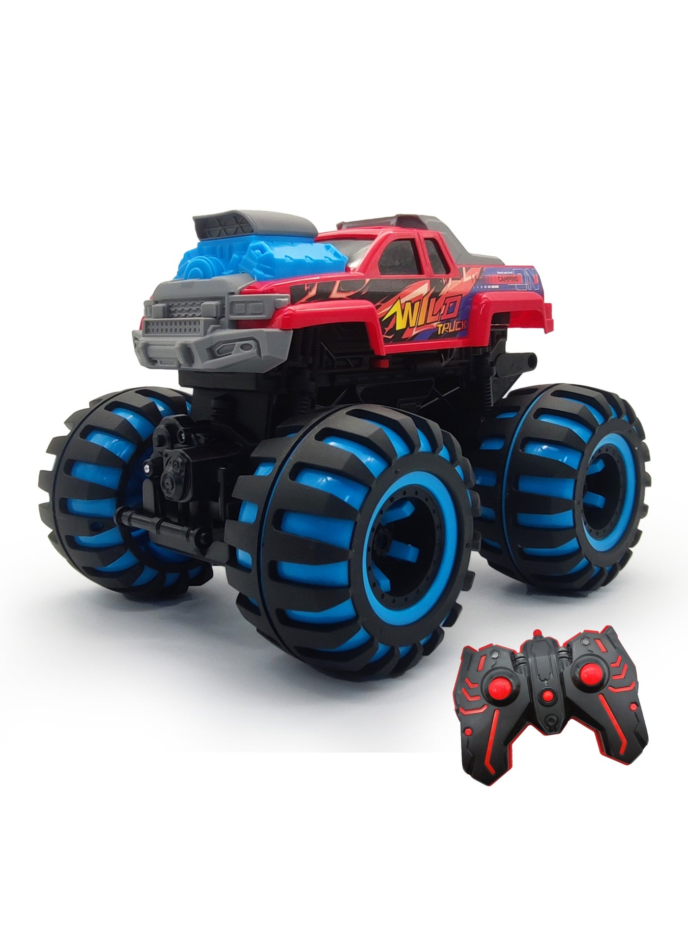 Funsterz Neon Series RC Truck | 1:12 Scale Red Remote Control Car with LED Lights & Rechargeable Battery | 2.4 GHz R/C car | Metal Body, High-Strength Steel Frame Stunt Car for Kids 6+ | Durable Stunt RC Vehicle – Born to Race, Built for Action