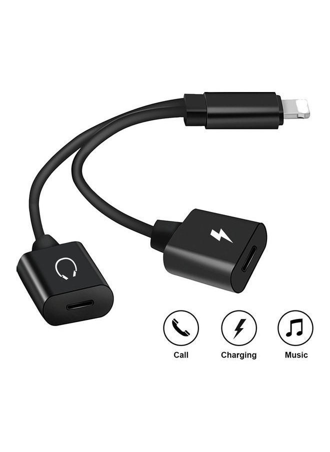 NIBEMINENT - Mini Lightning Splitter Audio Aux With Dual Ports Black - Image 1