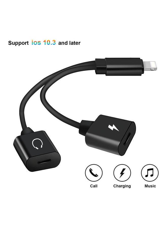 NIBEMINENT - Mini Lightning Splitter Audio Aux With Dual Ports Black - Image 1