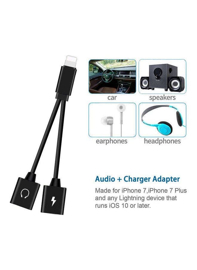 NIBEMINENT - Mini Lightning Splitter Audio Aux With Dual Ports Black - Image 1